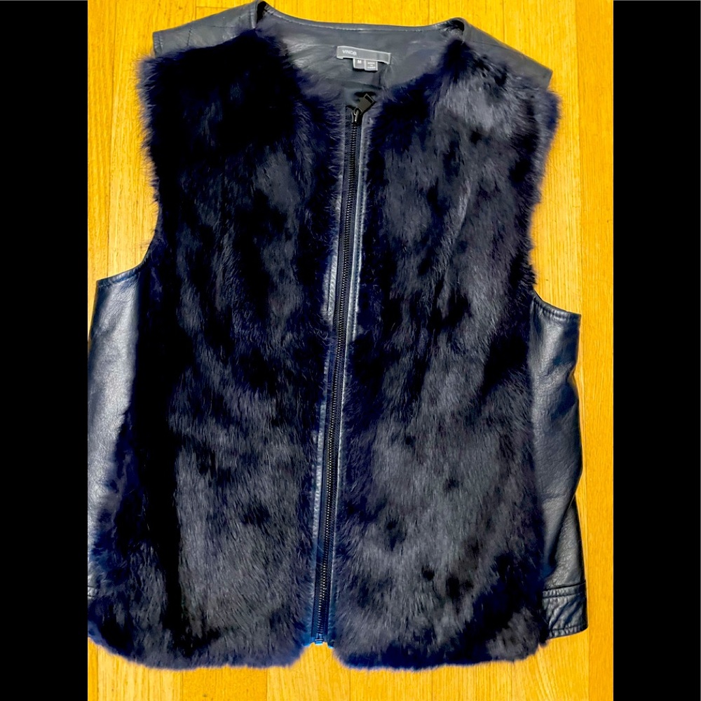 Vince Rabbit and Leather Navy Vest (M)